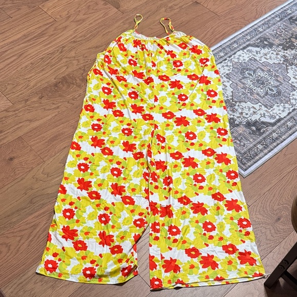 Pants - Floral Jumpsuit with Red and Yellow Flowers
